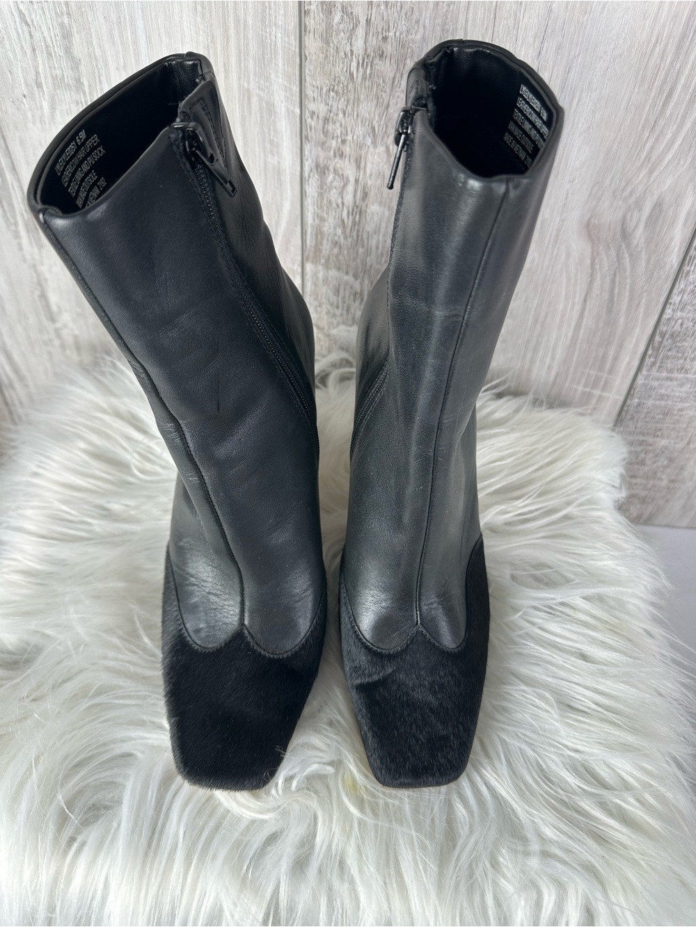 Steve Madden Black Leather Mid-Calf Boots with Haircalf Toe